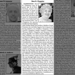 Obituary for Rose K. Chappine